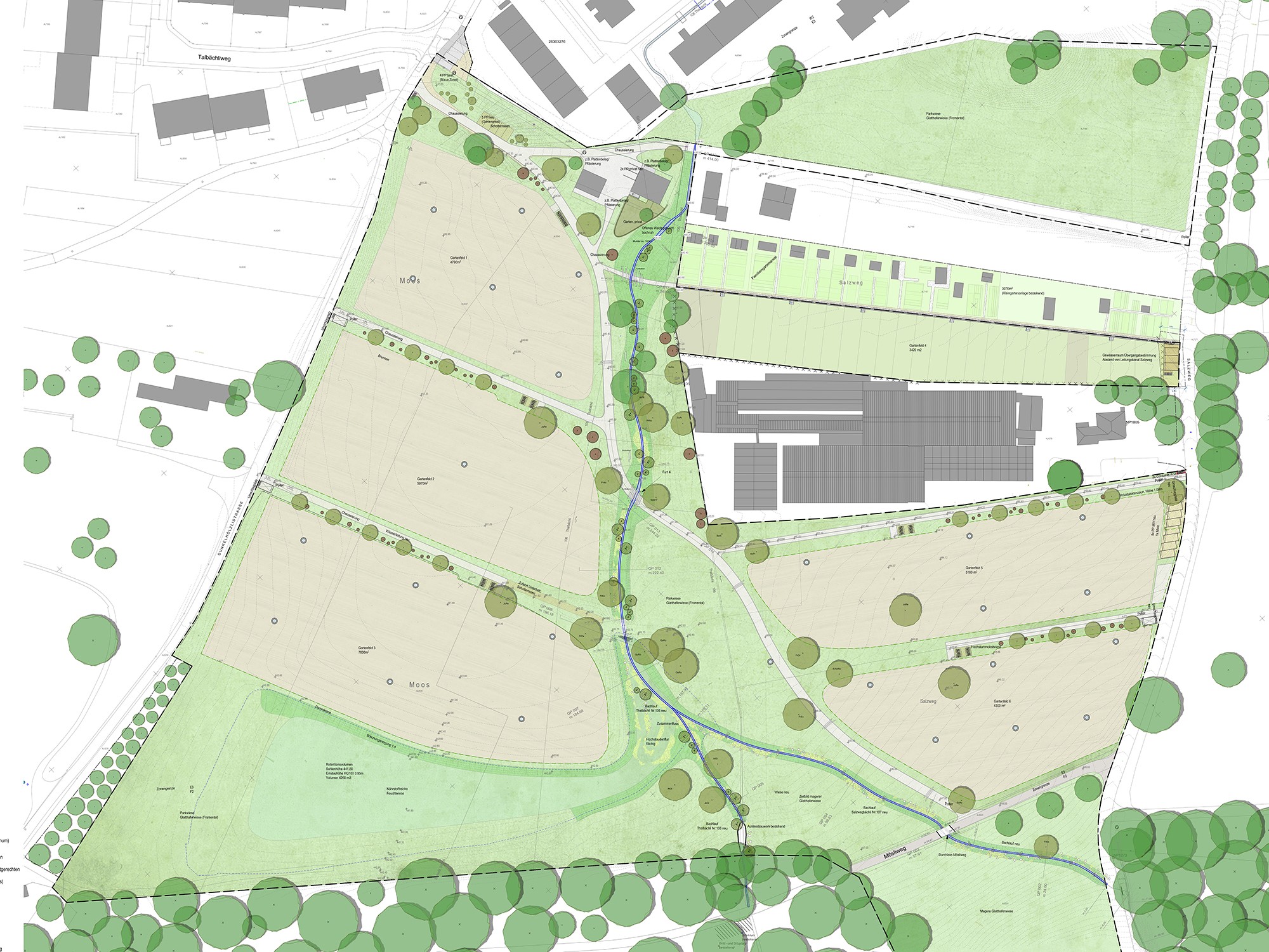 Neuer Bauprojektplan Gartenareal Dunkelhölzli, Stand 2020 (noch nicht bewilligt)